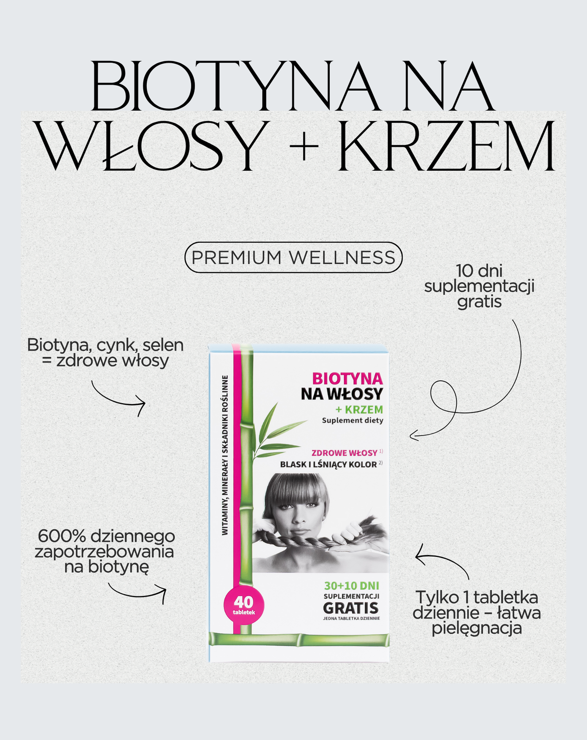 Biotina para cabello + silicio 40 comprimidos - Noble Health